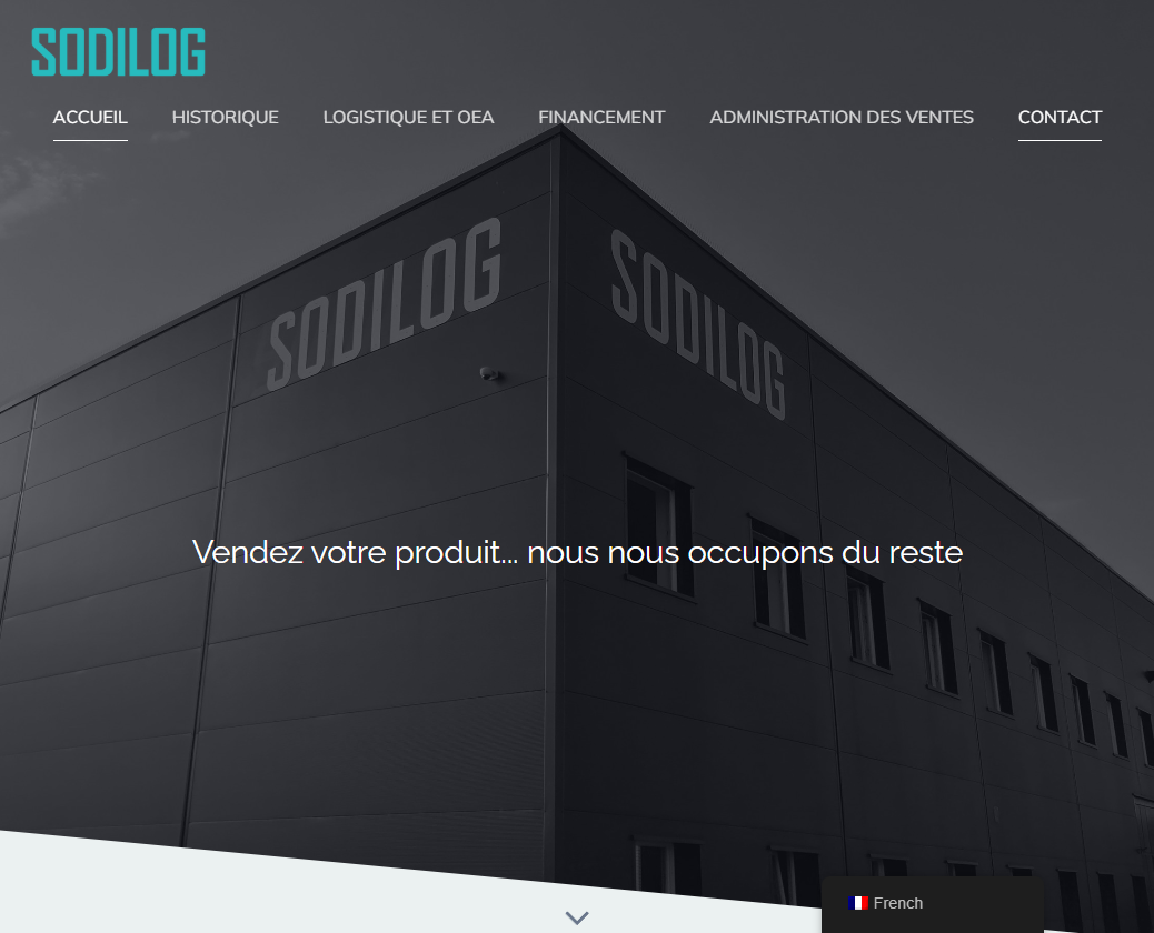 Aperçu du projet Sodilog Website montrant l'interface utilisateur et les fonctionnalités principales
